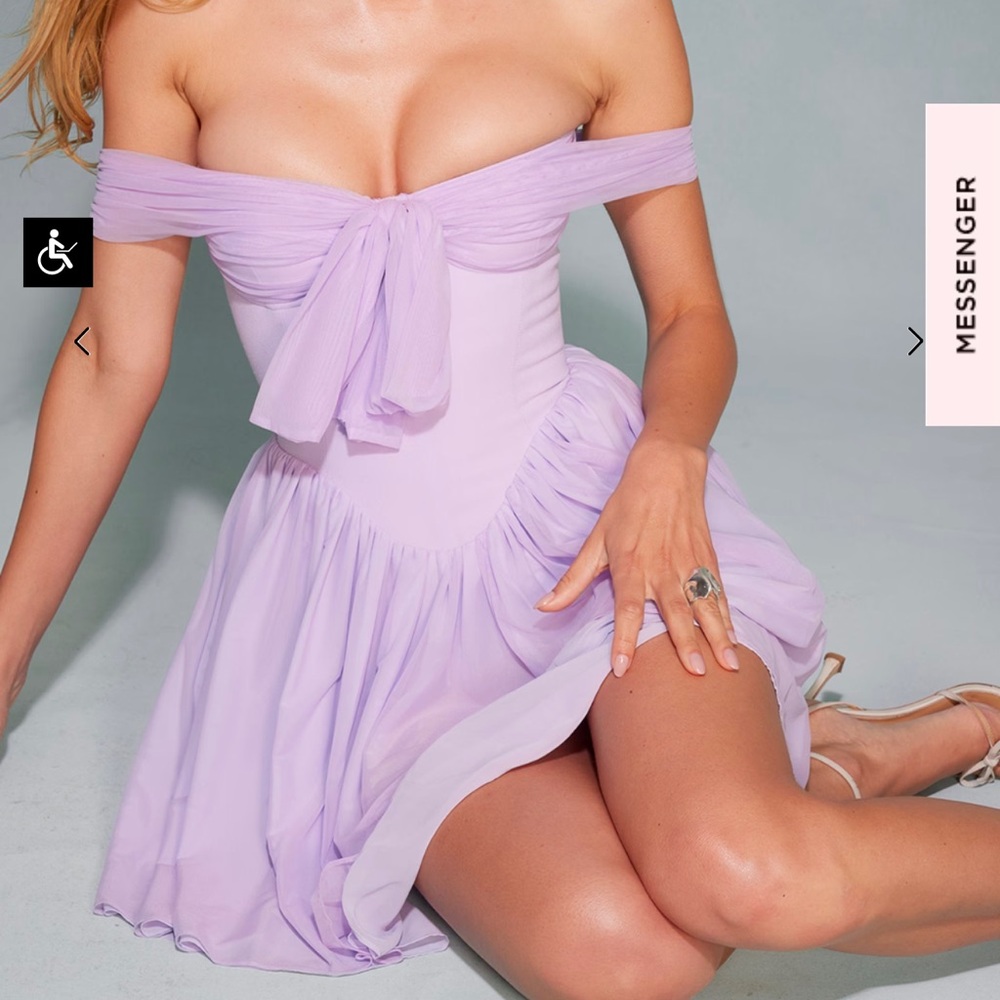 NWT House of CB Soleil Pastel Lilac Off Shoulder Mini Dress Size L+